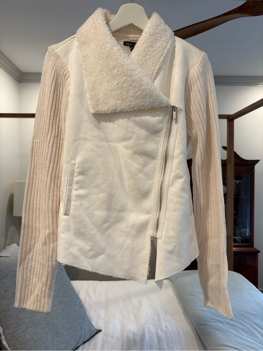 Chelsea & Violet Cream Sherpa Collar Asymmetrical Jacket